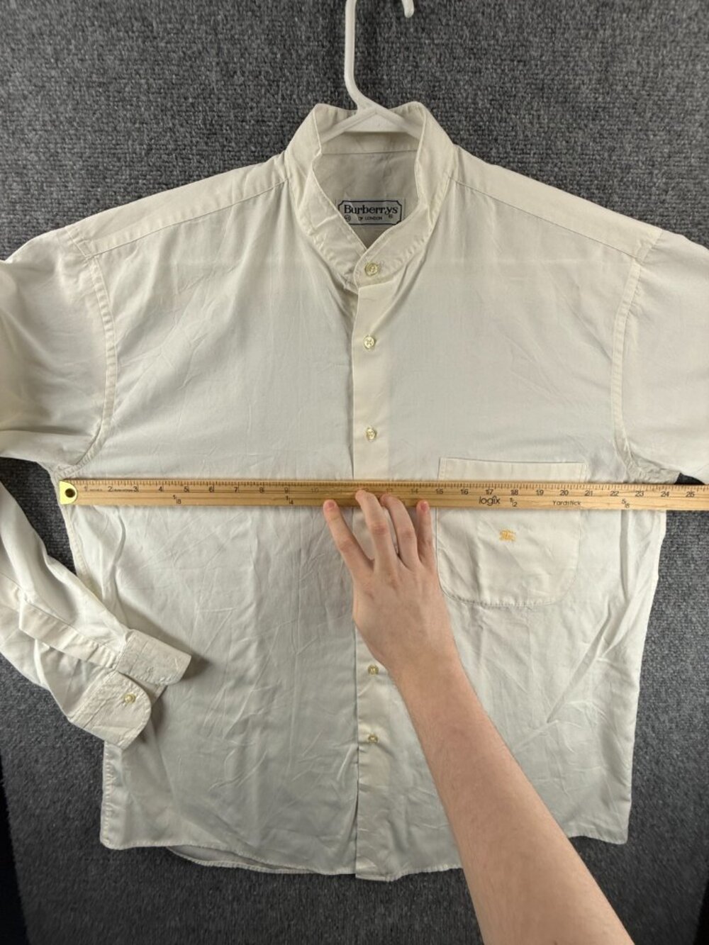 Burberry Formal 43 London Band Ivory Solid Long Sleeve Mens Shirt Pocket Adult - Picture 7 of 16